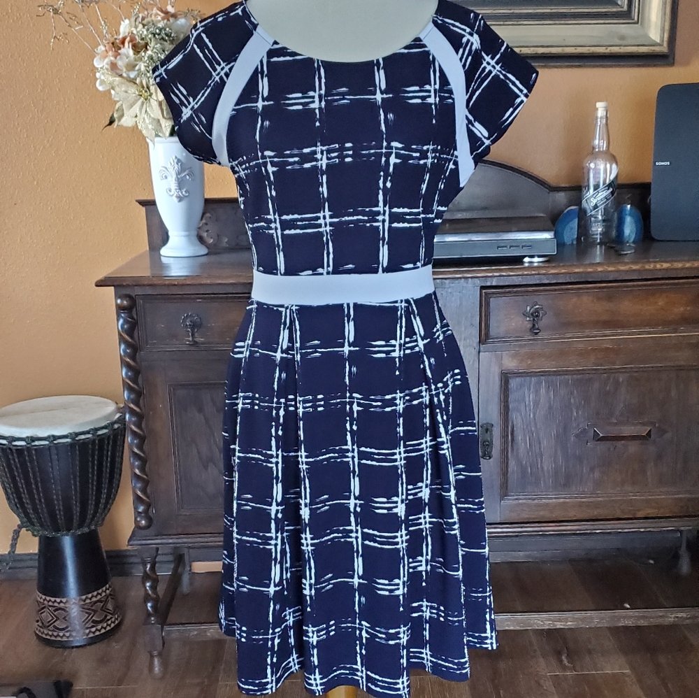 Classic Pleated Navy Dress